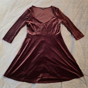 Express Velvet Long Sleeve Dress in Deep Burgundy